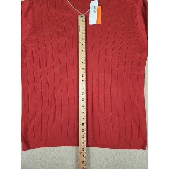 Vintage Halogen‎ Sweater Mens Medium M Red Ribbed Pullover V Neck Y2K NWT 2 - Picture 6 of 12